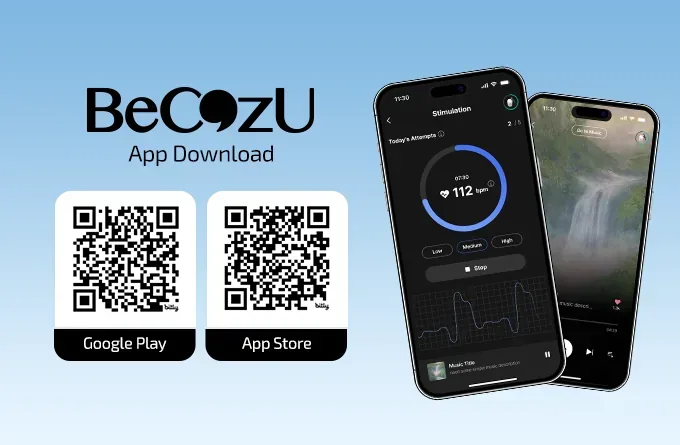 BeCozU App Download — App Store & Google Play QR Codes